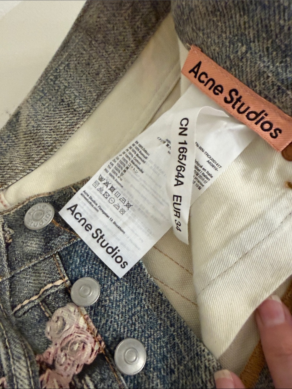 Acne Wide-Leg Dark Wash Jeans with Pastel Chain Embellishments - Picture 3 of 6